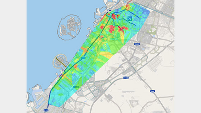 Spectrum Audit Visualization for Frequency Planning Optimization Map with overlaid spectrum utilization heatmap, representing LS telcom’s spectrum audit services for improving frequency planning and dynamic spectrum allocation.